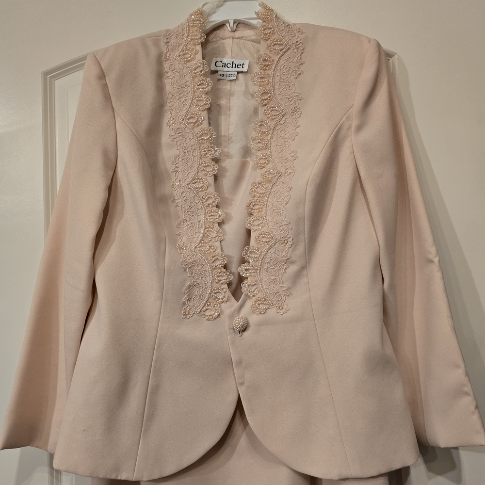 Cachet Women's Cream Lace Trim Blazer